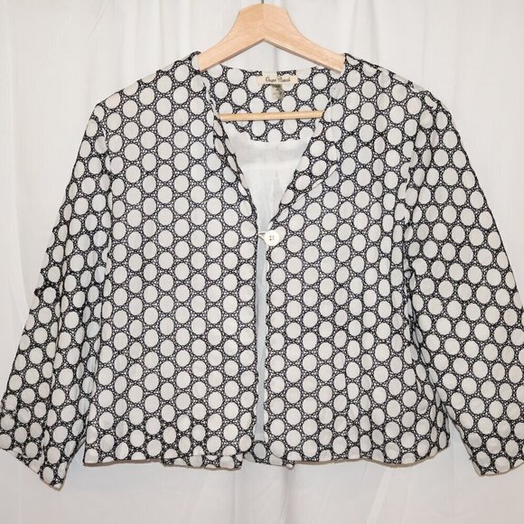 Onque Casuals Size Large Cropped Jacket White Black 3/4 Sleeves One Button - Picture 14 of 14